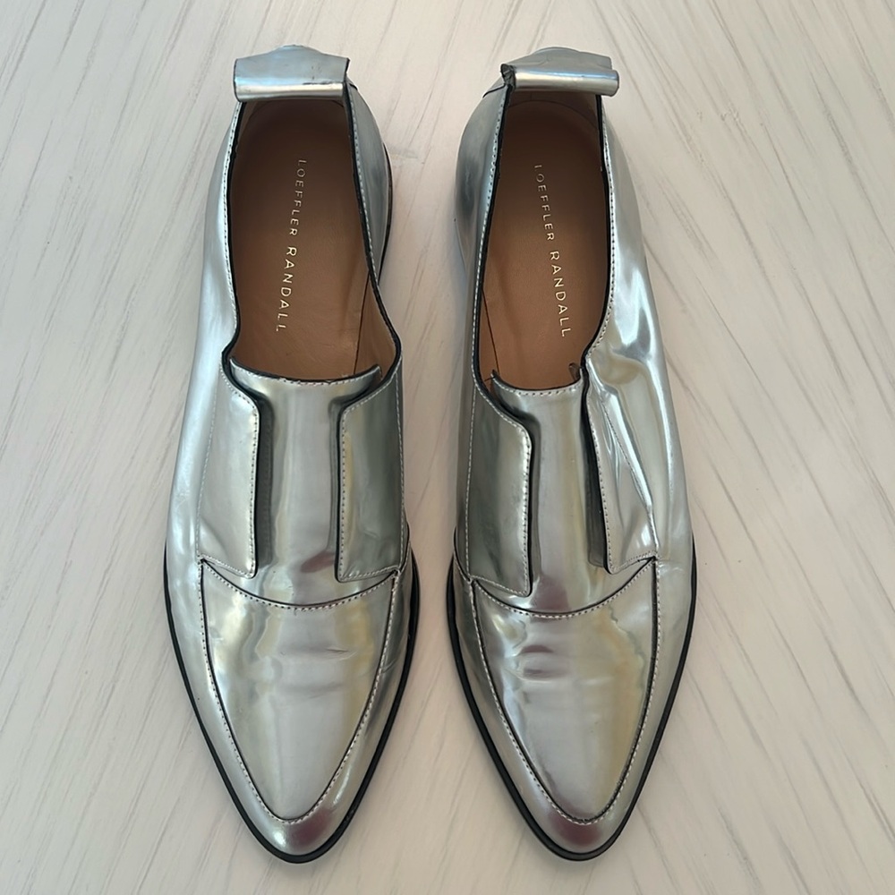 NWOT Loeffler Randall silver loafers - size 10